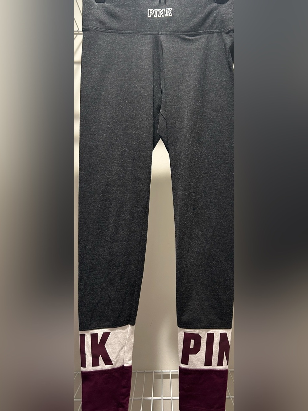 Victoria's Secret PINK Signature Charcoal Gray & Burgundy Yoga Joggers, SP